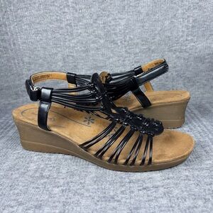 Baretraps Taren Wedge Strappy Sandals Black Tan Women’s Size 11M